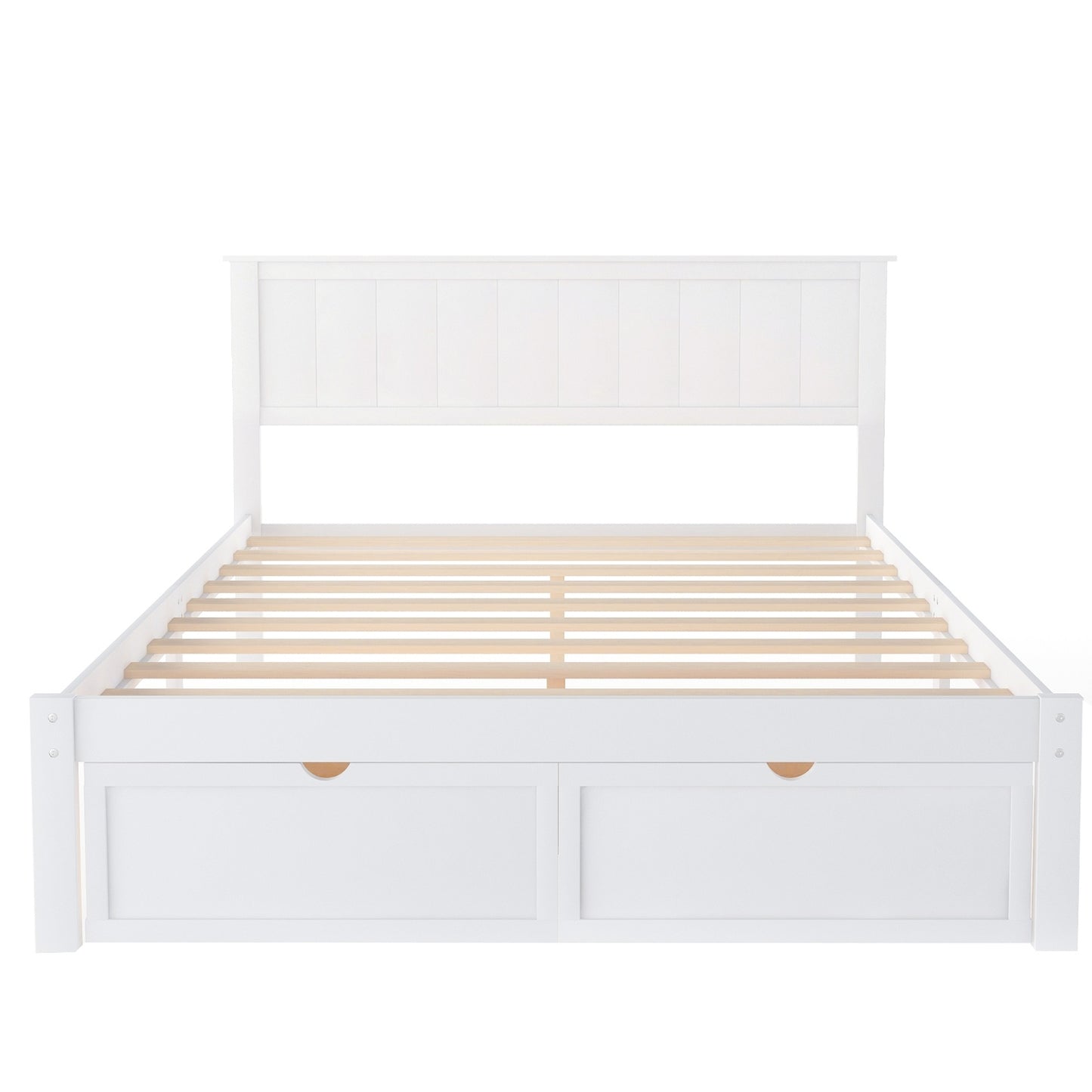 Full Size Platform Bed With Under-bed Drawers, White