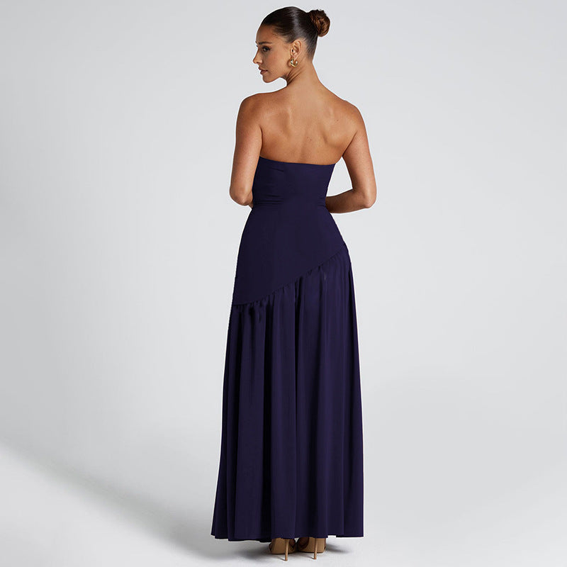 Pure Color Split Backless Elegant Streamer Dress Women's Garments Apparel / Clothing
