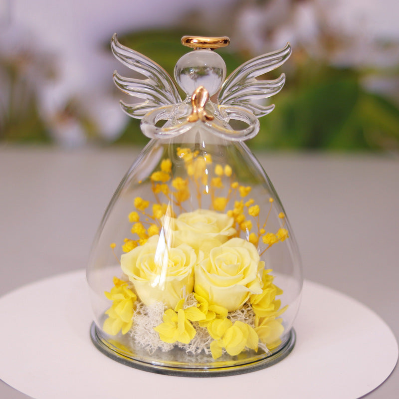 Eternal Flower Gift Box with Angel Glass Cover – Dried Rose Gift Box for Christmas, New Year, Valentine's Day, Home Decor & More
