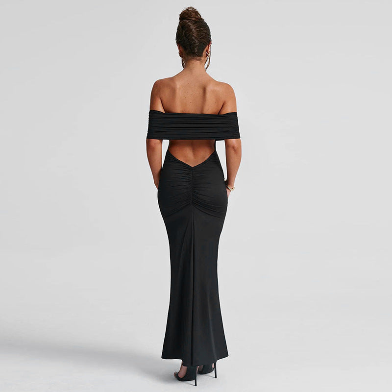 Socialite Style Elegant Sexy Backless Off-shoulder Dress Women's Garments Apparel / Clothing