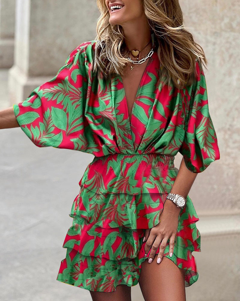 Sleeve V Neck Hem Irregular Hem Dress For Women's Garments Apparel / Clothing