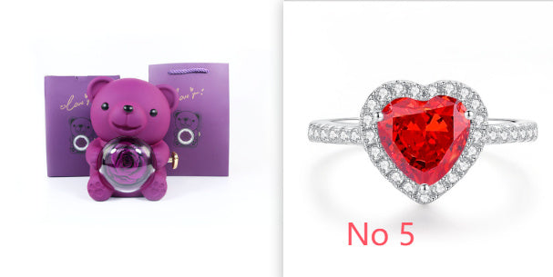 Eternal Rose Teddy Bear Gift Box with Necklace – Rotating Rose Jewelry Box & Storage Case for Women & Girlfriend, Perfect for Valentine's Day, Wedding & More