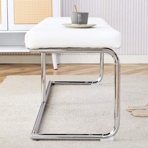 White Shoe Changing Stool, Silver Metal Legs, Sofa Stool Dining Chair, Suitable For Bedroom ,fitting Room, Storage Room, Dining Room, Living Room. 005