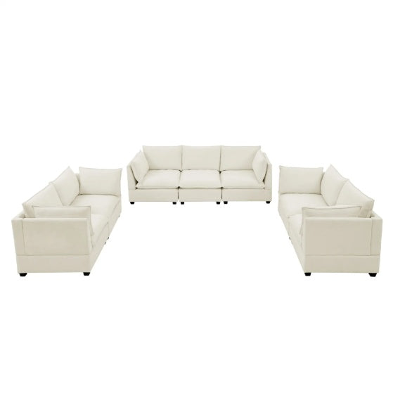 3-Piece Chenille Fabric Upholstered Living Room Furniture Set, Including 3-Seater Sofa AndV2 Loveseat Sofa With Seat And Back Cushion Beige White Furniture