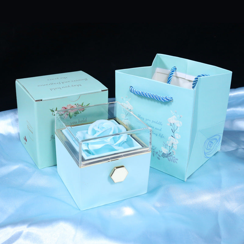 Rotating Soap Flower Rose Gift Box - Creative Rotating Rose Jewelry Packaging Box - Perfect Gift for Any Occasion