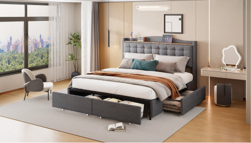 Linen Bed Frame Bedroom Furniture