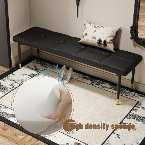 59x17 Inch Multifunctional Black Shoe Bench - Faux PU Cushion, Sturdy Metal Legs With Gold Accents.Suitable For Bedroom,Fitting Room, Storage Room, Dining Room, And Living Room,etc