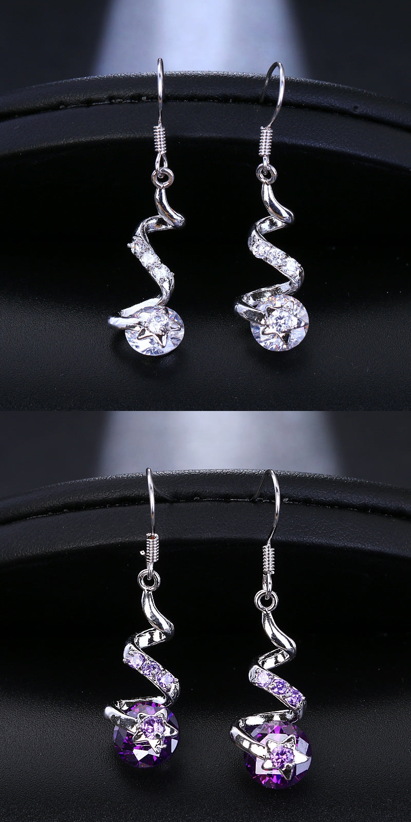 Purple Zircon Spiral Ear Hook Earrings Jewelry & Accessories