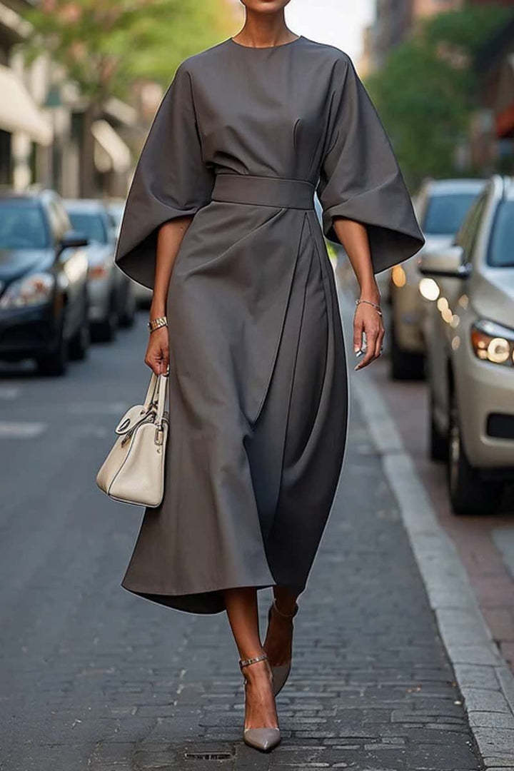 Loose Batwing Sleeve Dress Fashion Waist-tighted Solid Color Elegant Dresses For Women's Garments Apparel / Clothing