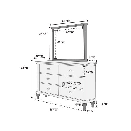 Luxury Antique Silver Champagne Finish Dresser W Mirror Storage Space Drawers Bedroom Furniture