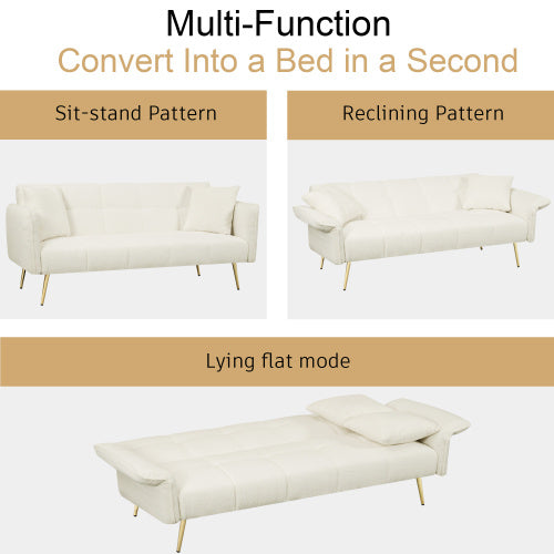 70.1 Inches Futon Sofa Bed, Convertible Double Sofa Bed With Folding Armrests For Living Rooms And Small Spaces