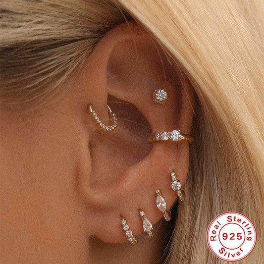 Women's Sterling Silver Luxury Round Ring Earrings Jewelry/Accessories
