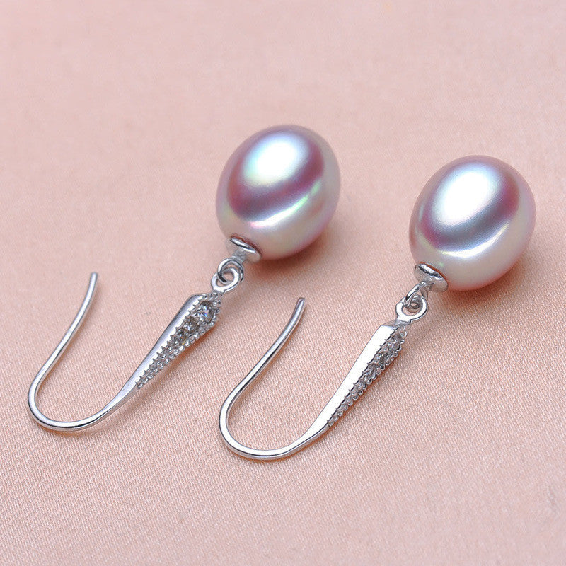 Silver Freshwater Pearl Earrings Women's Simple Fashion Ear Hook Jewelry/Accessories