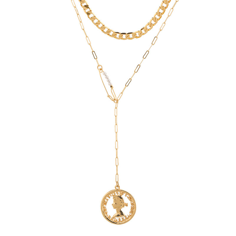 Multi-element stitching character tag multi-layer necklace Jewelry & Accessories