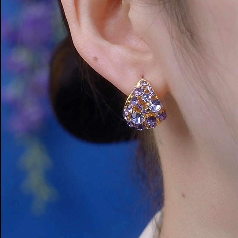 Light Luxury Purple Full Diamond Ear Clip Women Jewelry & Accessories