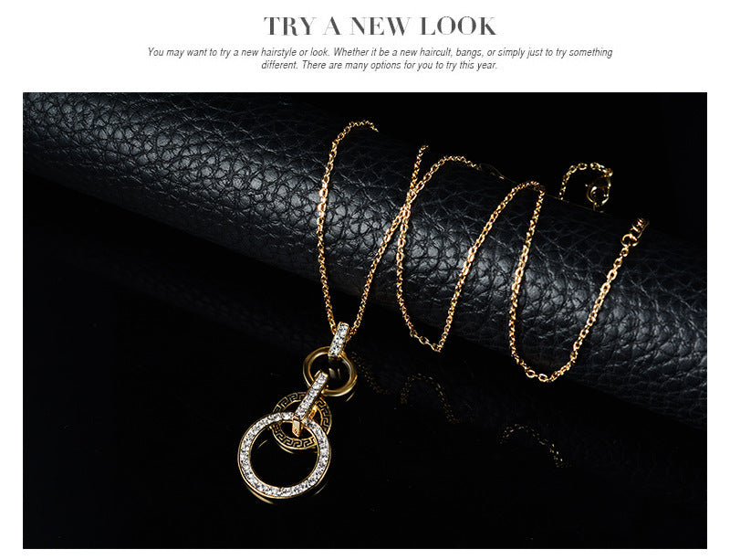 Women’s Zircon Necklace & Earrings Set, Roman Circle Design, 18K Gold Jewelry Accessories