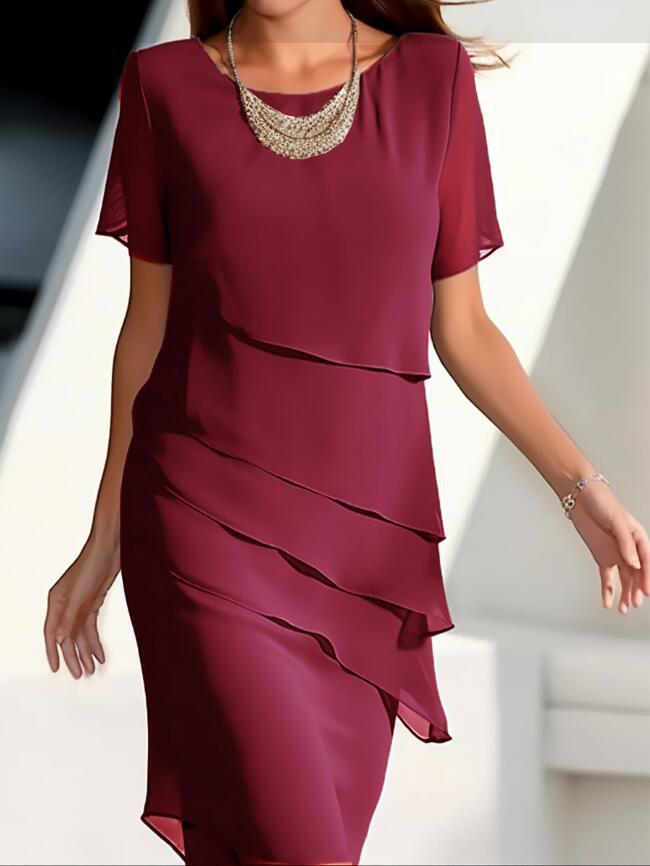Women's Dress Chiffon Patchwork Round Neck Short Sleeve Women's Garments Apparel / Clothing