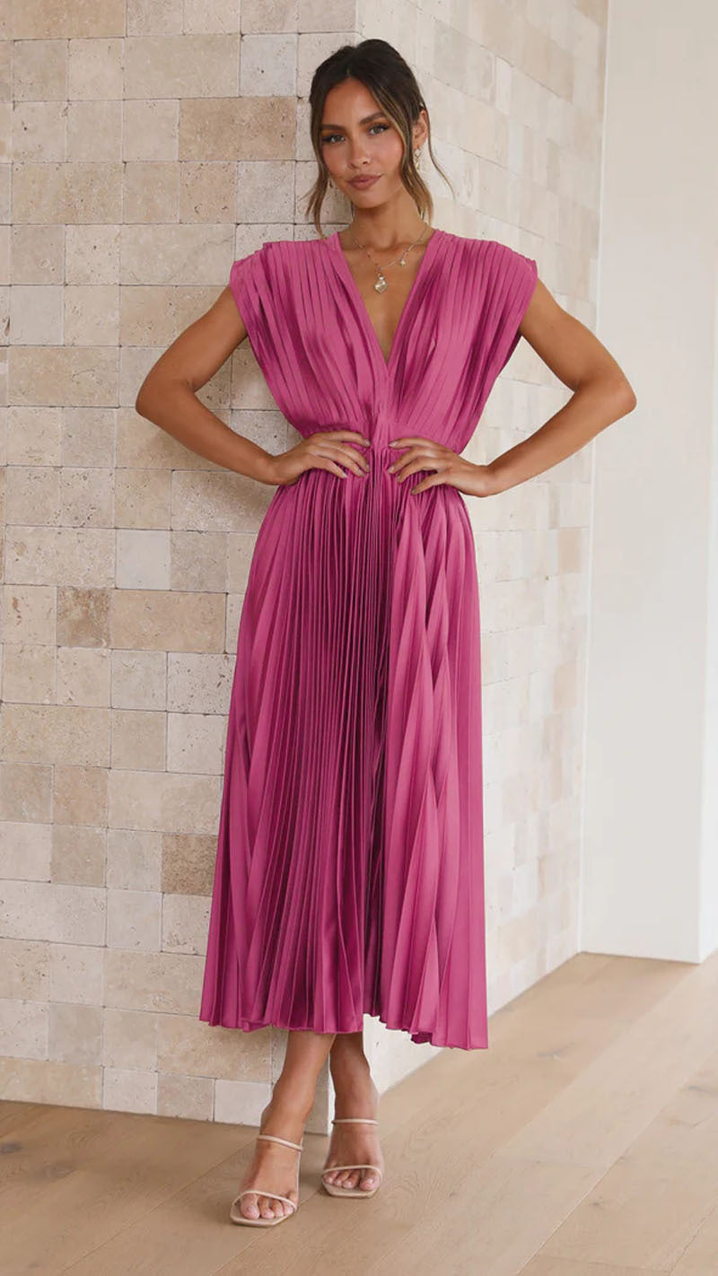 Summer V-neck Pleated Dress INS Fashion Casual Loose Zip Sleeveless Dresses For Women's Garments Apparel / Clothing