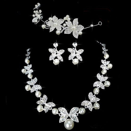 Butterfly Bridal Jewelry Set Chain Pearl Jewelry Three Piece Bridal Soft Chain Headdress Bridal Jewelry Set Jewelry/Accessories
