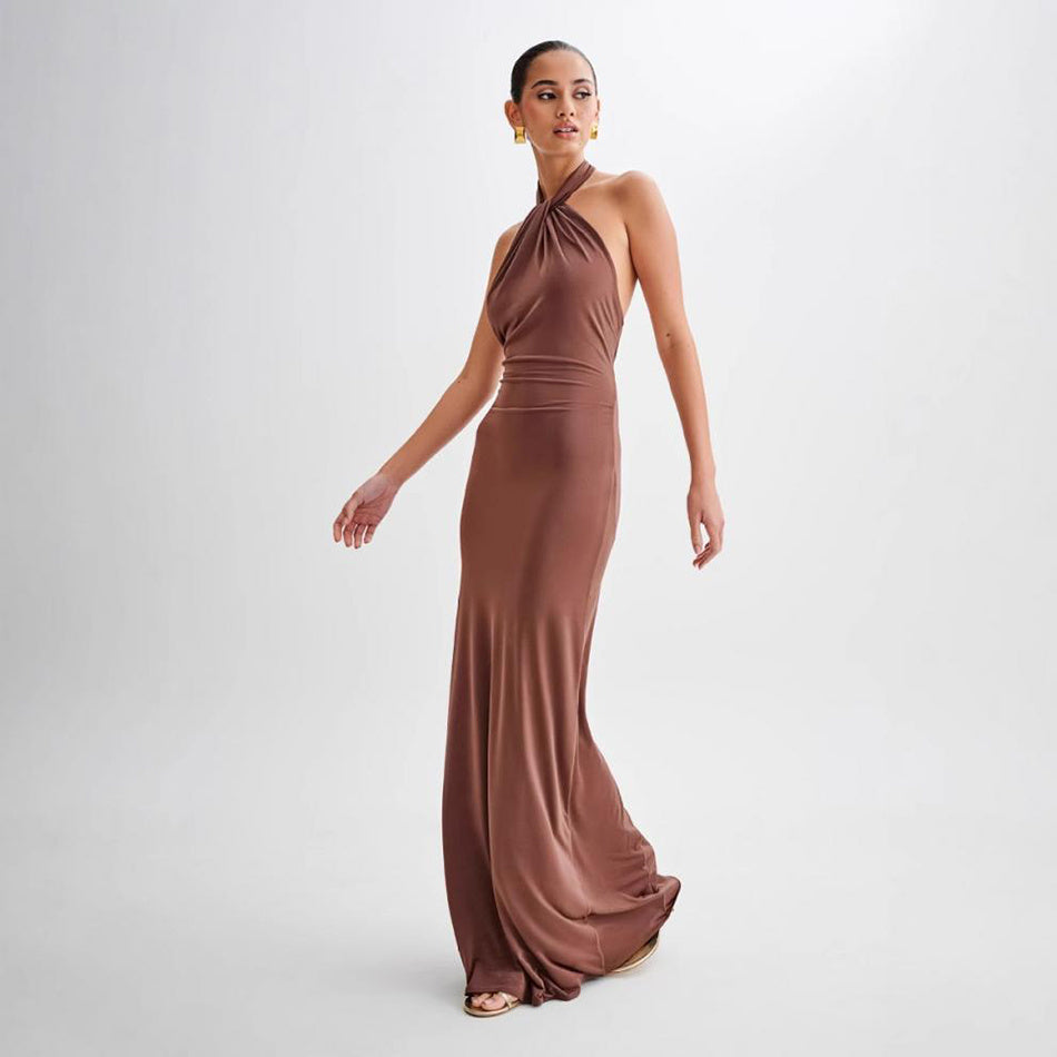 Ins Bodycon Halter Dress Sexy Backless Slim Fit Waist Slimming Maxi Dresses Prom Party Club Clothing For Women's Garments Apparel / Clothing