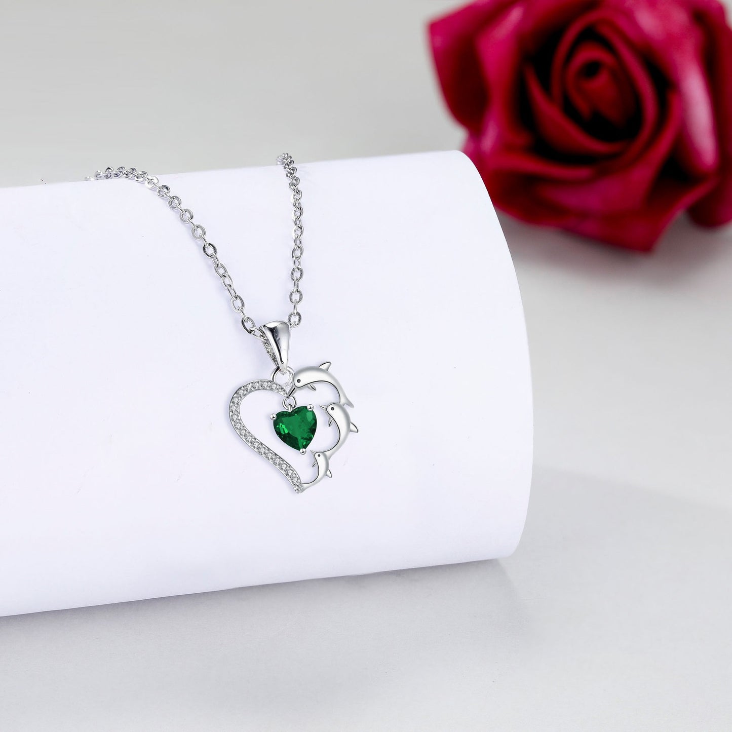 Heart-shaped Pendant Dolphin Necklace Niche Temperament Animal Clavicle Chain Jewelry/Accessories