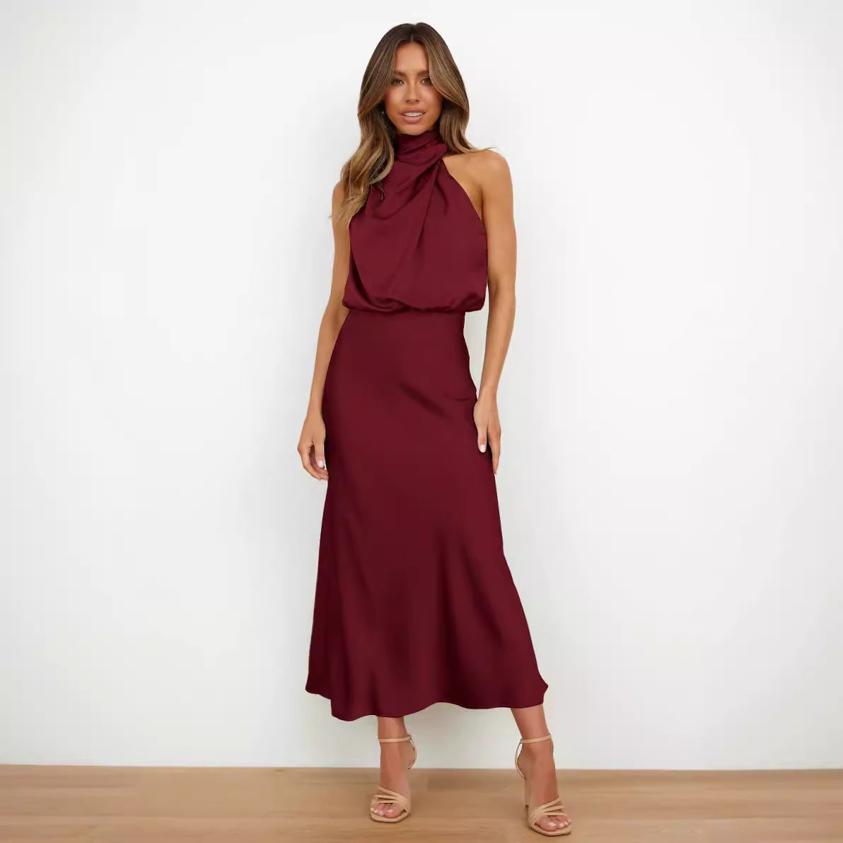 Women's Solid Color High-grade Satin Elegant Dress Women's Garments Apparel / Clothing