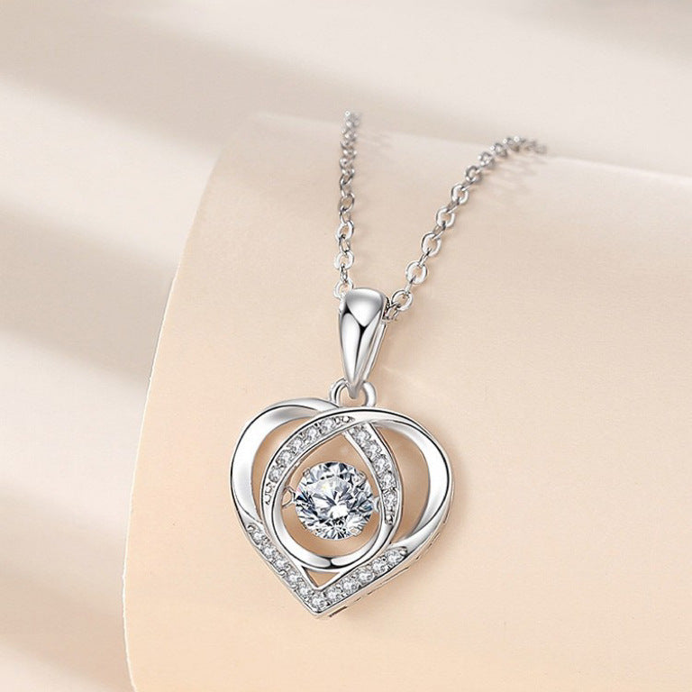 Collier en forme de cœur battant S925 pour femme, bijou de luxe avec strass, idéal pour la Saint-Valentin