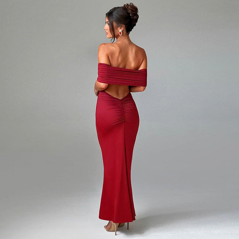 Socialite Style Elegant Sexy Backless Off-shoulder Dress Women's Garments Apparel / Clothing