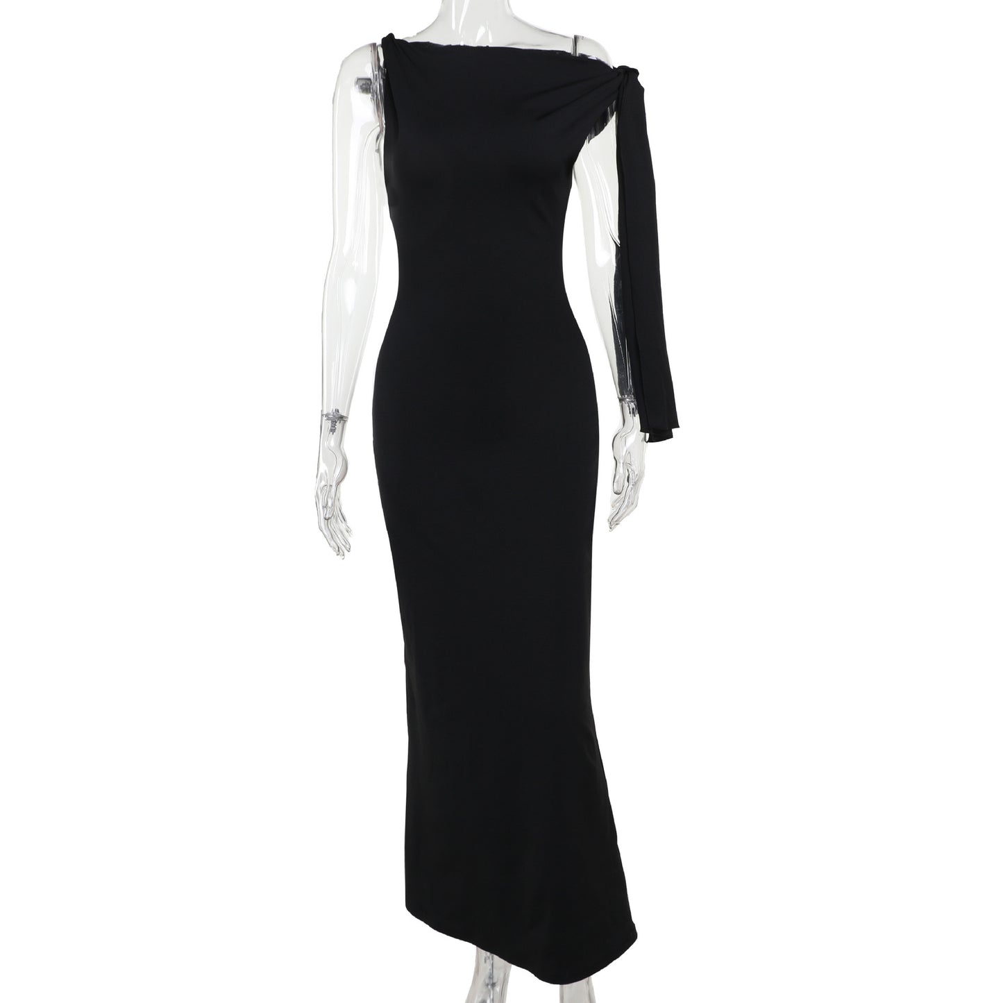 One-shoulder Ribbon Long Dress Ins Fashion Slim Sleeveless Dresses For Evening Party Club Women's Garments Apparel / Clothing