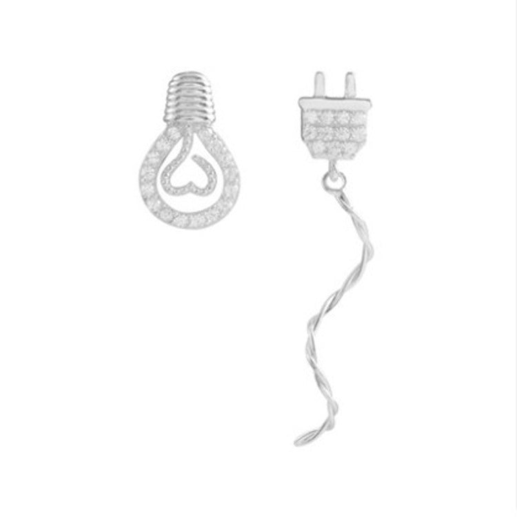 925 Silver Flash Diamond Bulb Plug Asymmetrical Earrings Jewelry/Accessories