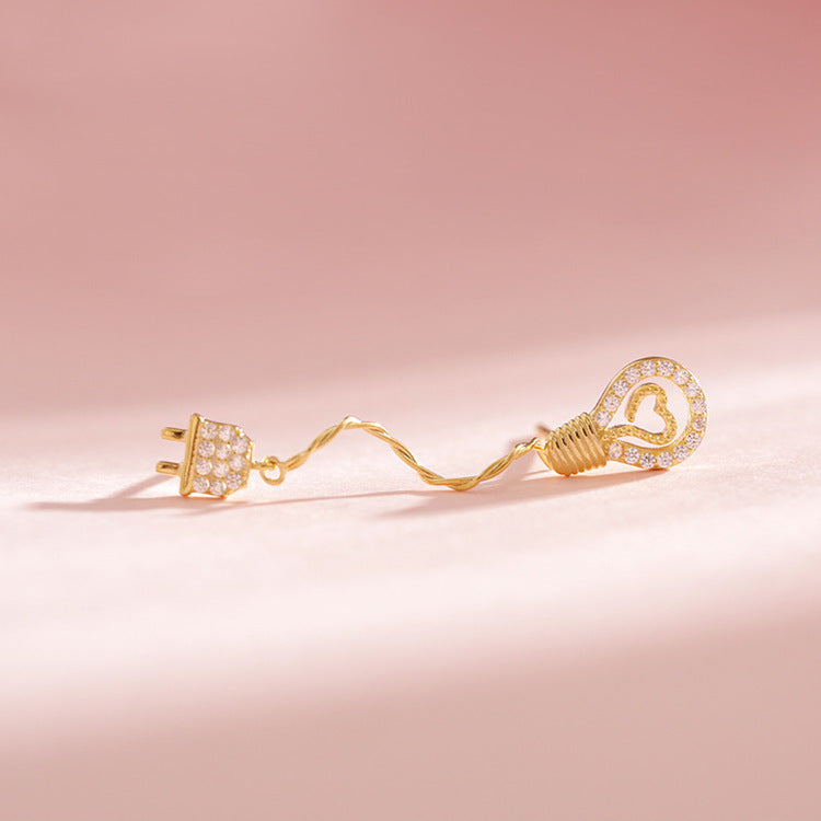 925 Silver Flash Diamond Bulb Plug Asymmetrical Earrings Jewelry/Accessories