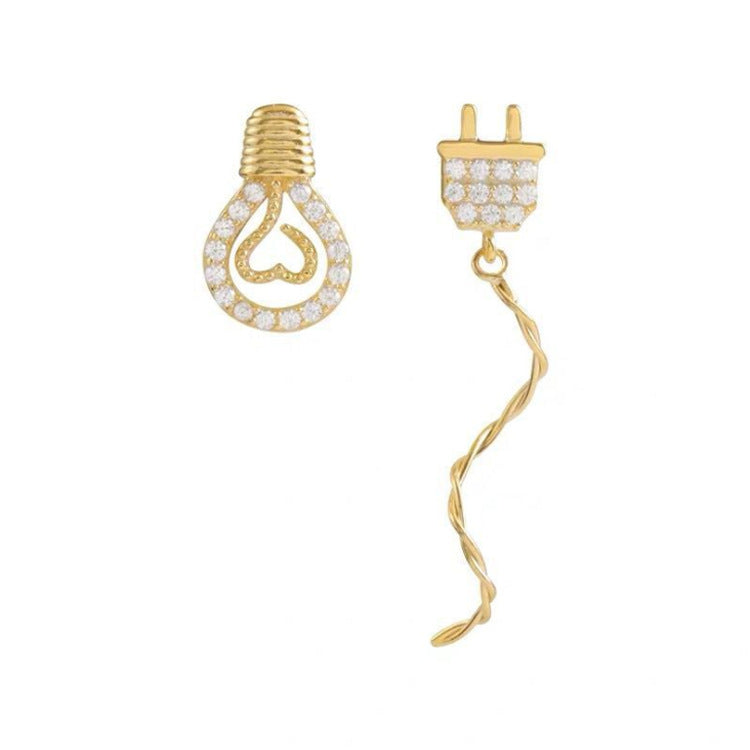925 Silver Flash Diamond Bulb Plug Asymmetrical Earrings Jewelry/Accessories
