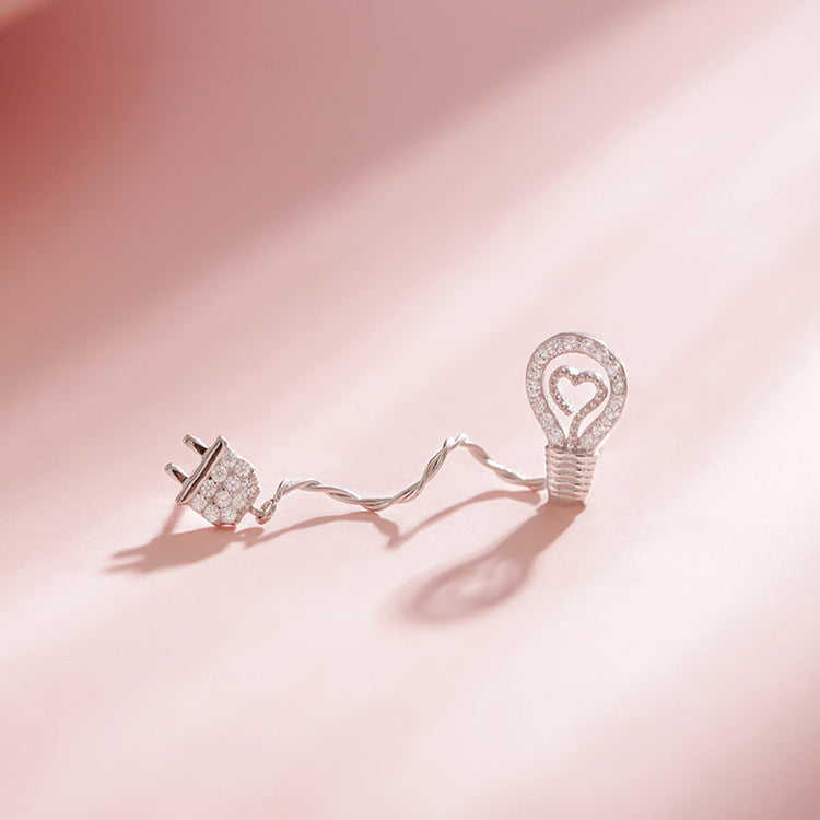 925 Silver Flash Diamond Bulb Plug Asymmetrical Earrings Jewelry/Accessories