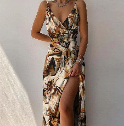V-neck Slit Sling Dress Summer Fashion Sexy Slim Suspender Dresses For Women's Garments Apparel / Clothing