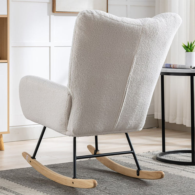Rocking Chair With Pocket, Soft Teddy Fabric Rocking Chair For Nursery, Comfy Wingback Golider Rocking Chair With Safe Solid Wood Base For Living Room Bedroom Balcony Cannot Be Sold On Temu