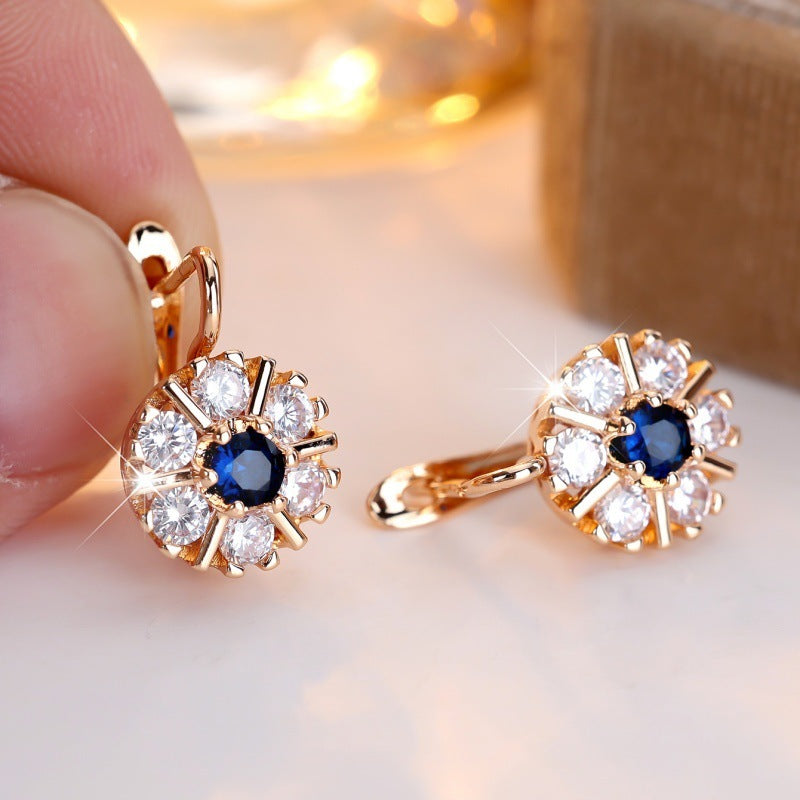 Round White Zircon Sapphire Blue Zircon Flower Basket Earrings Jewelry/Accessories