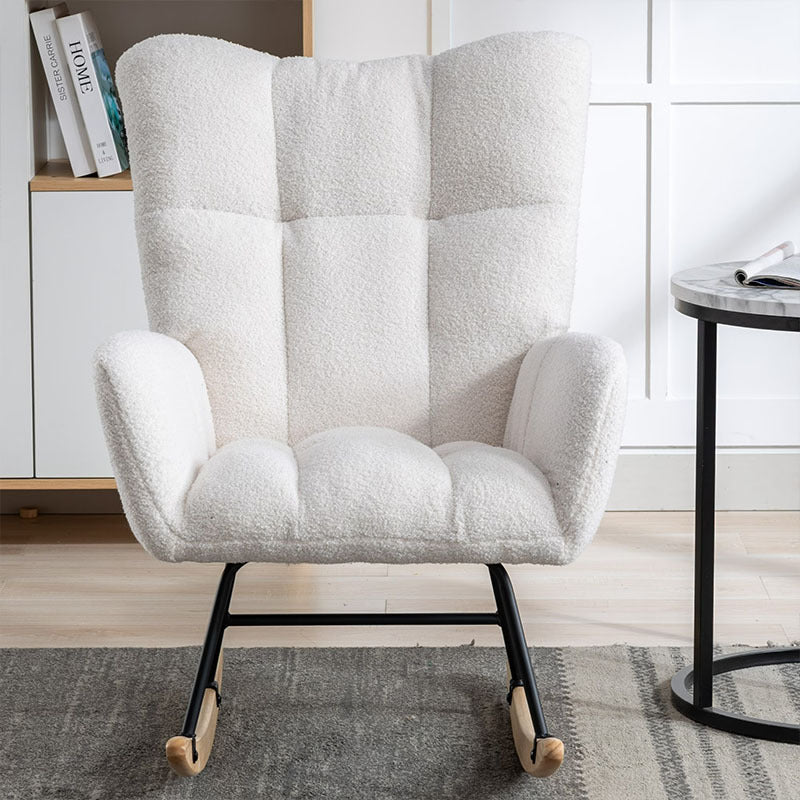 Rocking Chair With Pocket, Soft Teddy Fabric Rocking Chair For Nursery, Comfy Wingback Golider Rocking Chair With Safe Solid Wood Base For Living Room Bedroom Balcony Cannot Be Sold On Temu