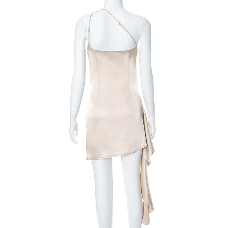 One-shoulder Sleeveless Mini Dress Sexy Slim Backless Skirt Party Wedding Dresses Women's Garments Apparel / Clothing