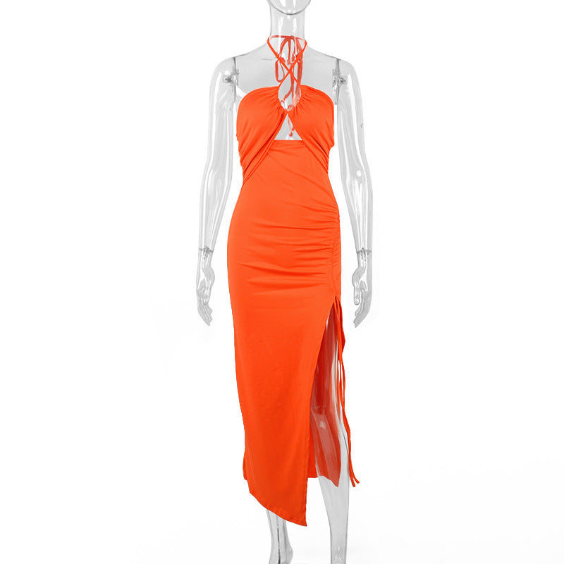 Sexy Halterneck Lace-up Split Dress Summer Y2K Fashion Party Baech Long Dresses For Women's Garments Apparel / Clothing