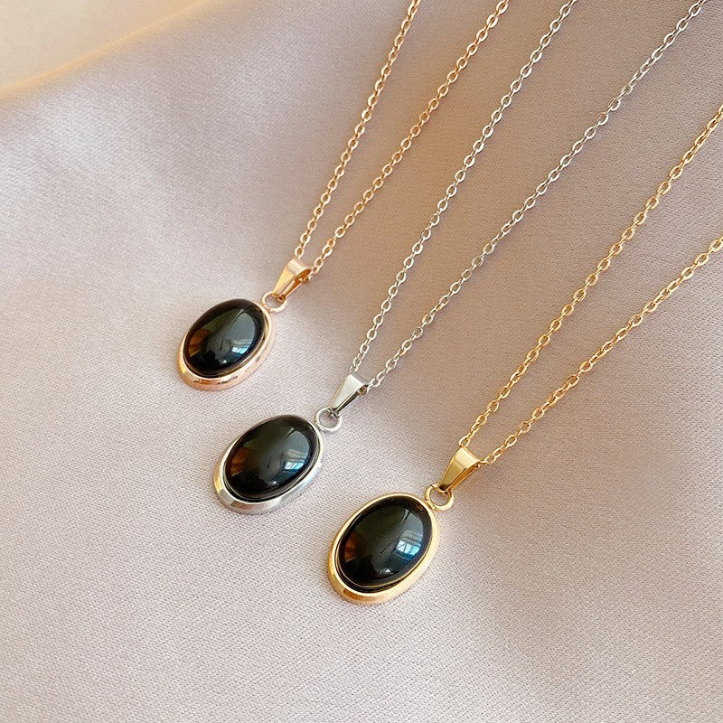Oval Cat Eye Pendant Titanium Steel Necklace Special-interest Design Jewelry/Accessories