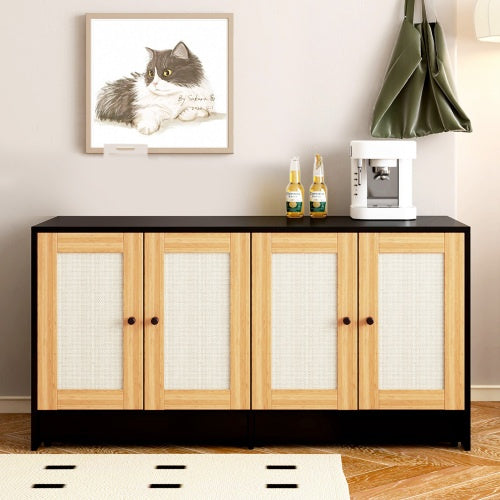 Double Litter Box Enclosure,Cat Litter Box Enclosure For 2 Cats, Hidden Litter Box Furniture With Rattan Doors, 47 L X 19.8 W X 21.8 H,Black Furniture