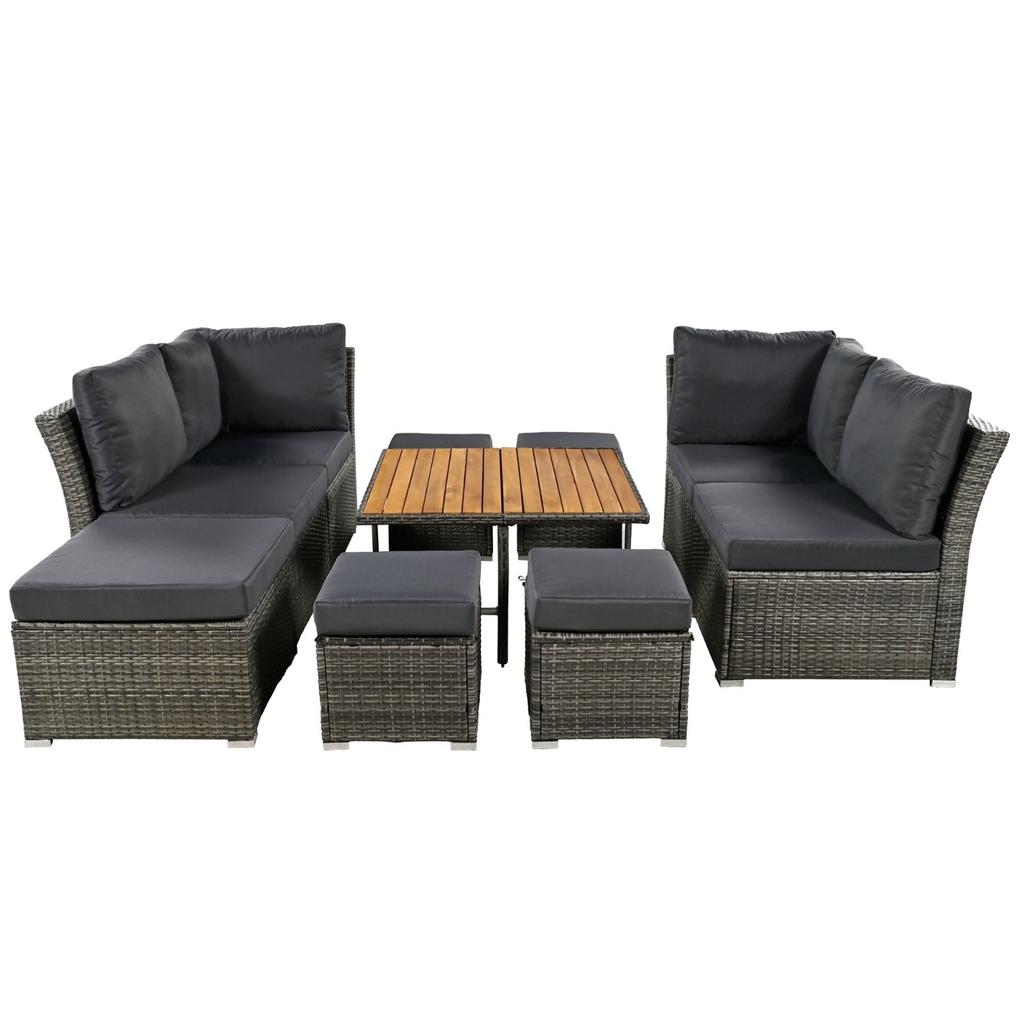 U STYLE Patio Furniture Set, 10 Piece Outdoor Conversation Set, CoffeeTable With Ottomans, Solid Woo