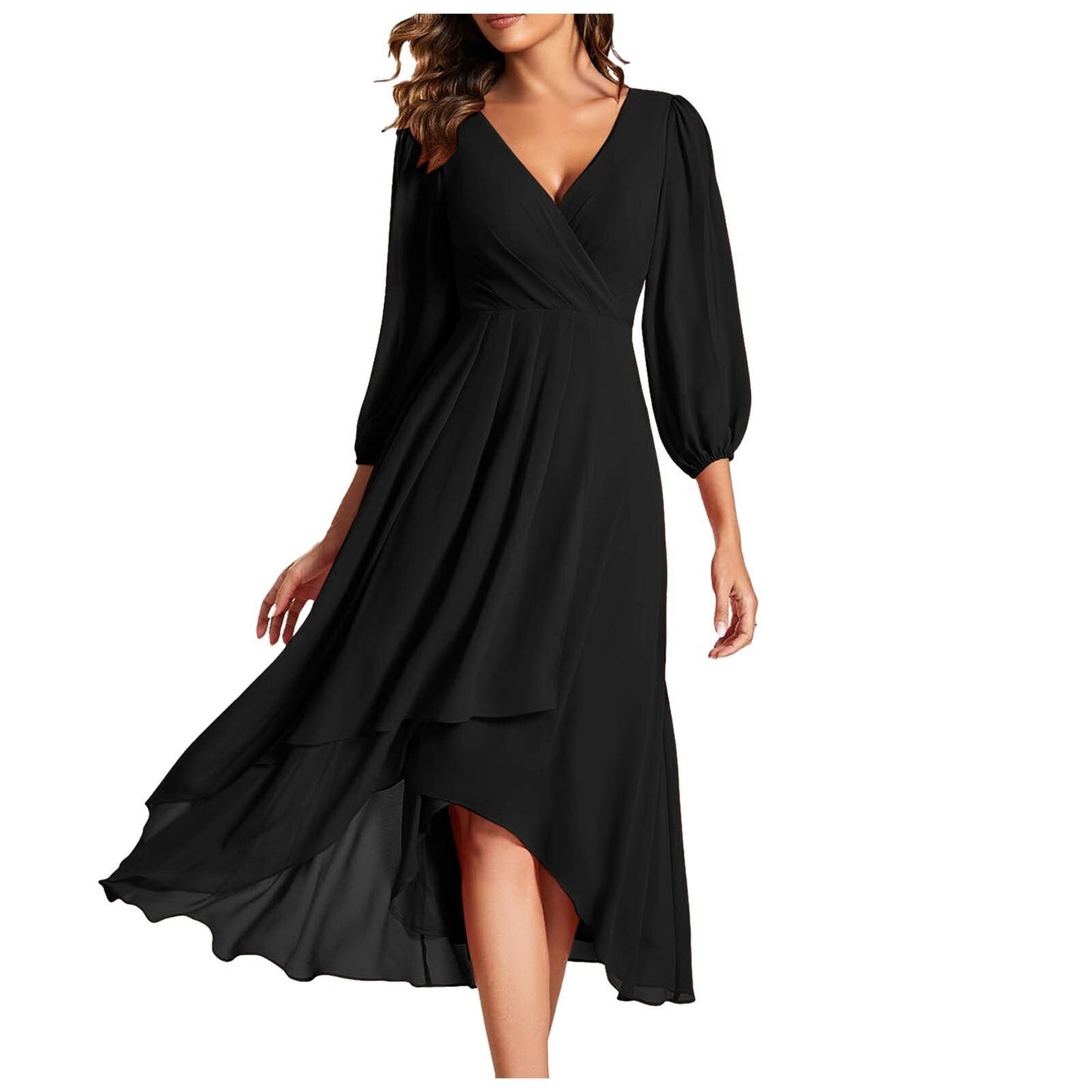 Women's V-neck Long-sleeved Dress Loose Party Evening Dress Women's Garments Apparel / Clothing