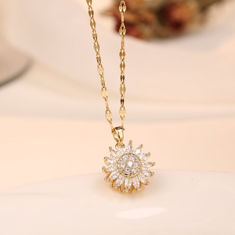 Double-layer Rotatable Sunflower Necklace Jewelry & Accessories