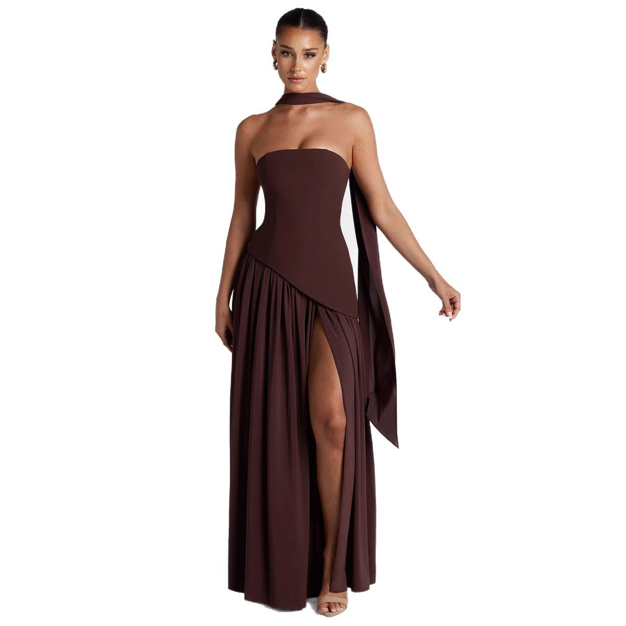 Spring And Summer New Color Matching Tube Top Sexy Off-the-shoulder Dress Women's Garments Apparel / Clothing