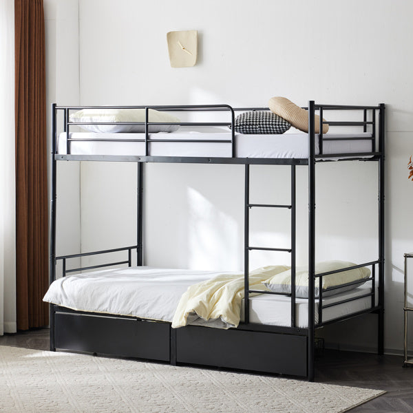 Double Decker Bunk Bed With Drawers Black, Detachable Twin Bed Furniture