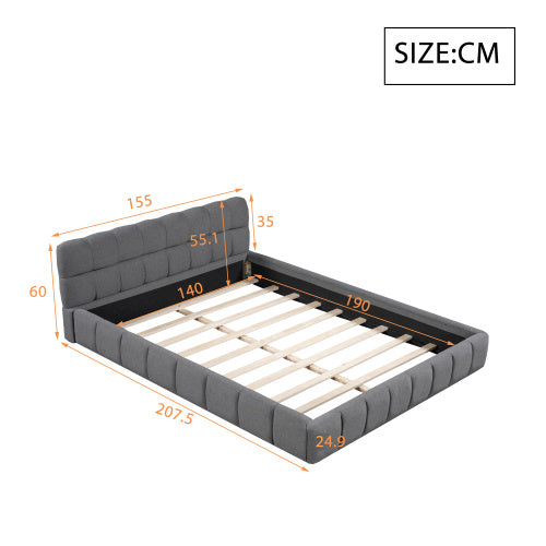 Double Bed With Soft Linen Backrest Furniture