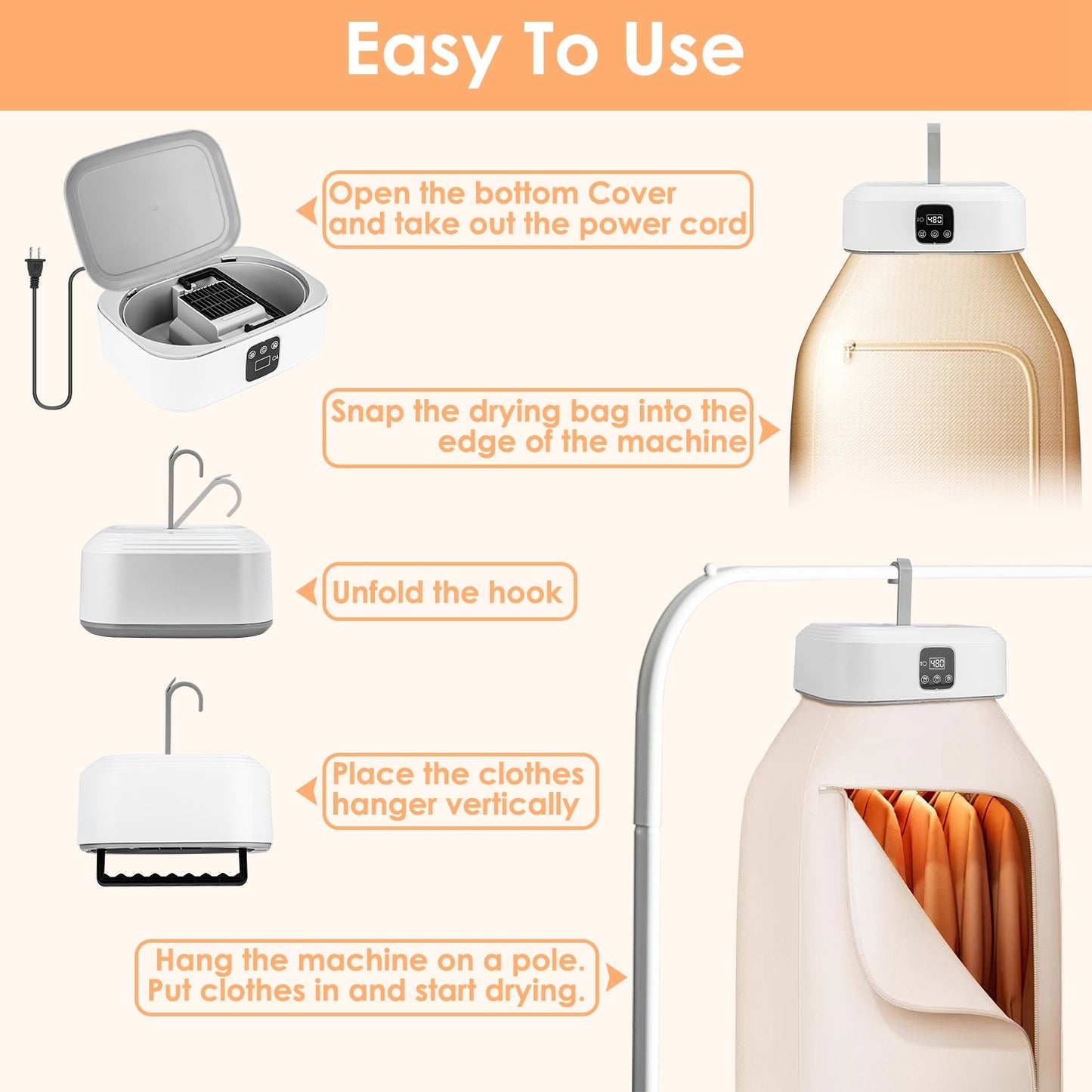 1Pc Portable Clothes Dryer Mini Dryer Foldable Dryer Machine With Timer UV Sterilization 2 Drying Modes Remote Control For Apartment Dorm RV Travel Home Appliances Home Essentials