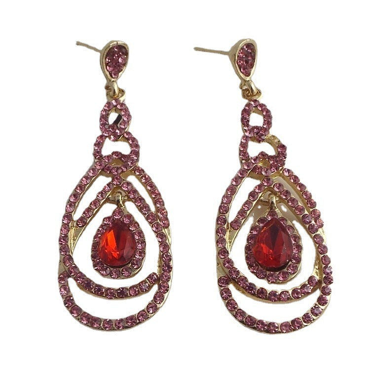 Qifu European And American Exaggerated Long Geometric Circle Jeweled Earrings Jewelry/Accessories