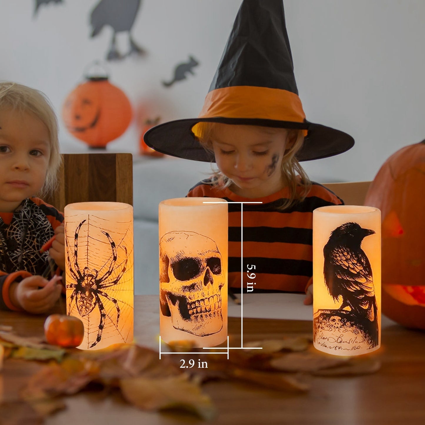 3 Pack Halloween Flameless Candle Lamp With Timer Setting Battery Operated Warm Orange Light Candles For Halloween Party Decoration Home Ornaments